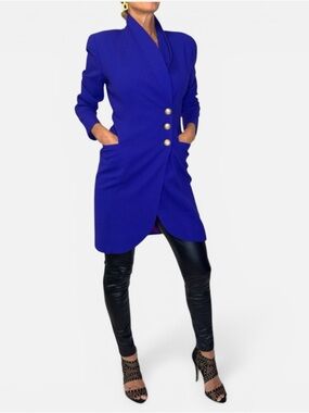 Vintage 80’s Tahari Royal Blue Blazer Dress with‎ Gold Buttons